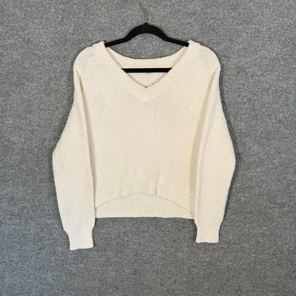 Madewell Sweaters - Madewell Sweater Womens Small Beige Chunky Knit Vneck Crop Relaxed Boho